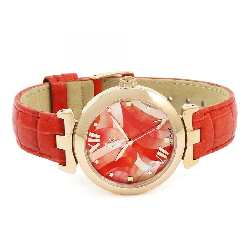 Orange leather dress watch-null