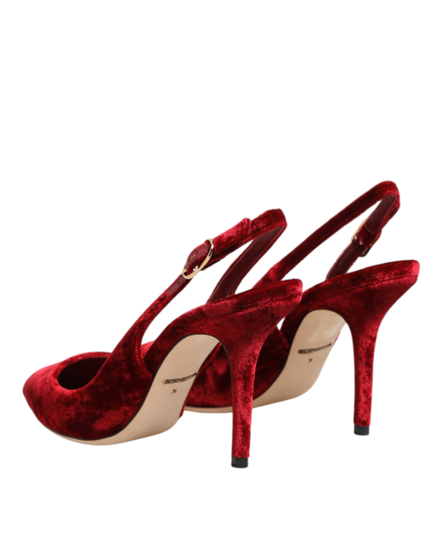Red suede high heels slingbacks sandals shoes-null
