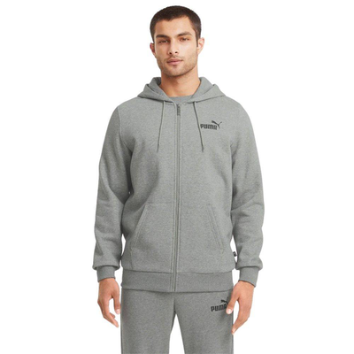 Essentials full-zip logo mens hoodie, Grey, medium
