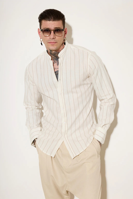 Stefan sunlight stand-up collar shirt, Beige, medium