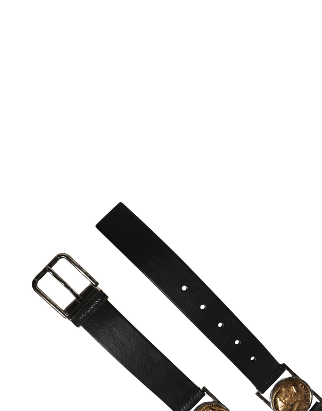 Men black classic leather metal buckle belt-null