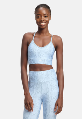 Reebok women's id train aop bra, Blue, medium