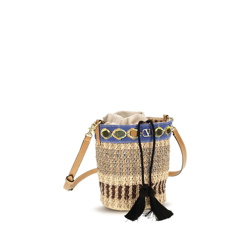 Beige raffia backet bag-null