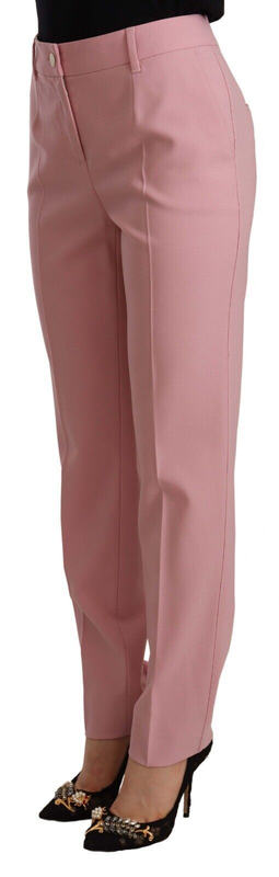Pink wool stretch high waist trouser pants-null
