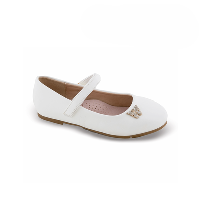 Girls white ballerina - with velcro strap and little butterfly, White, medium