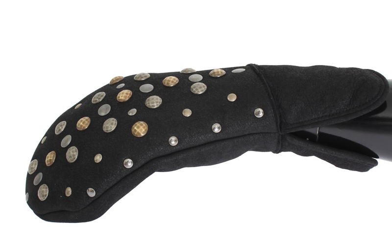 Gray wool shearling studded gloves-null