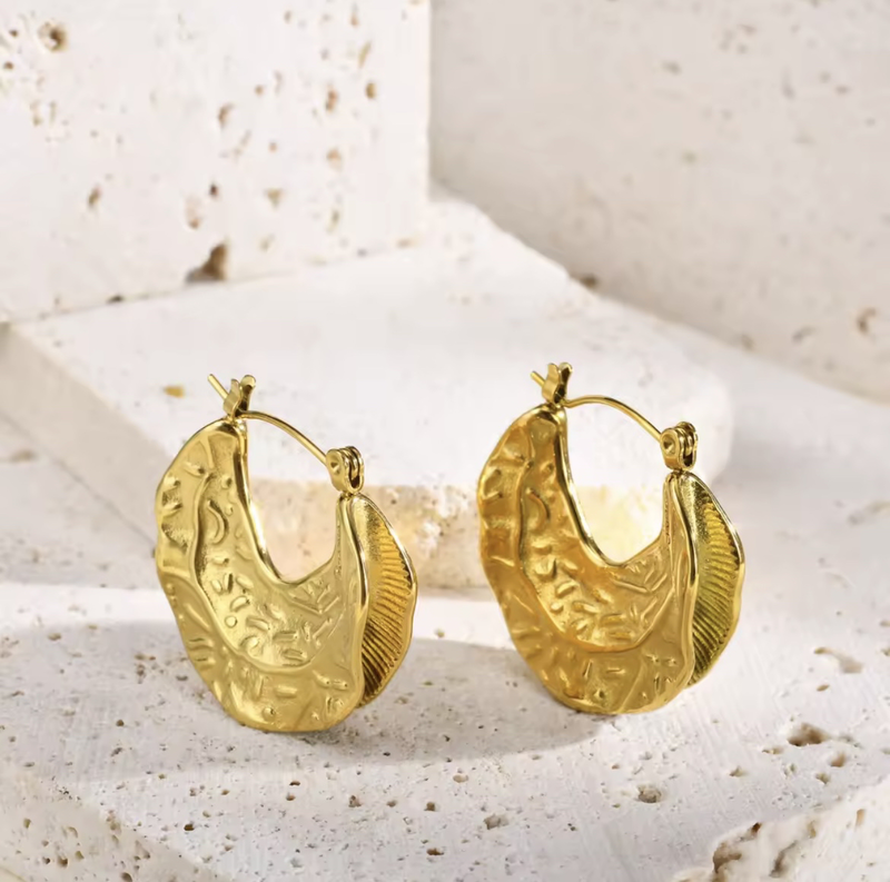 Stainless steel 18k gold color earring geometric unusual - statement stereoscopic stylish jewelry-null