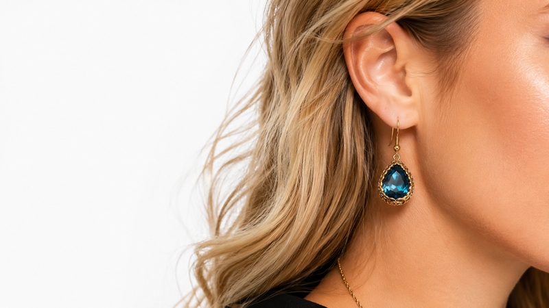 Blue crystal drop earrings-null