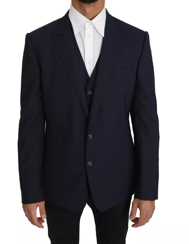 Blue wool martini blazer vest 2 piece-null
