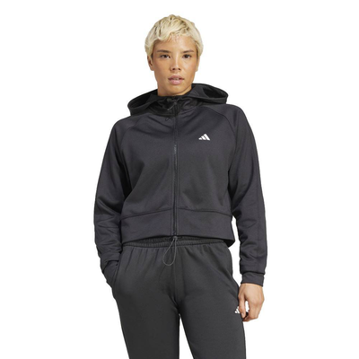 Aeroready game and go full-zip hooded fleece tracktop, Black, medium