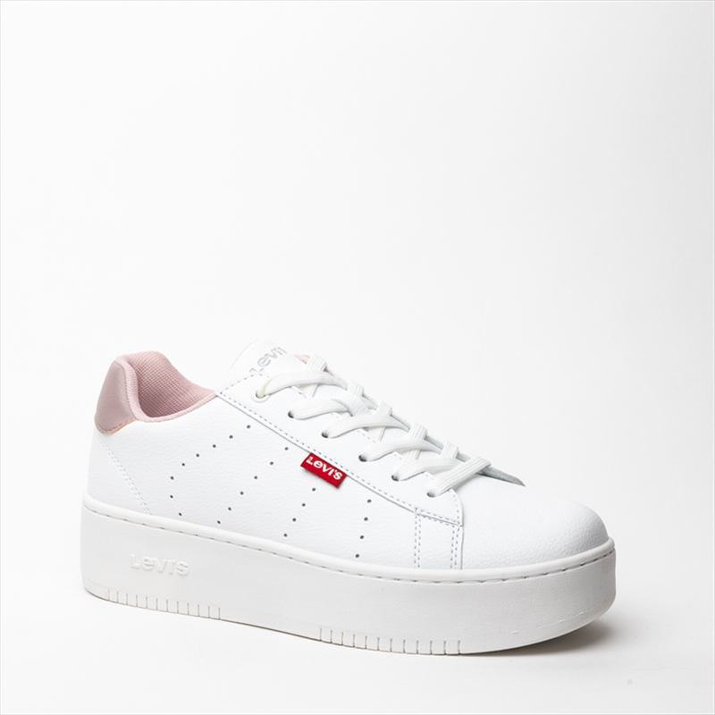 Levis girls white low cut lace up sneakers with pink heel-null