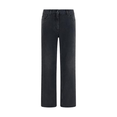 Black cotton straight-leg jeans, Black, medium
