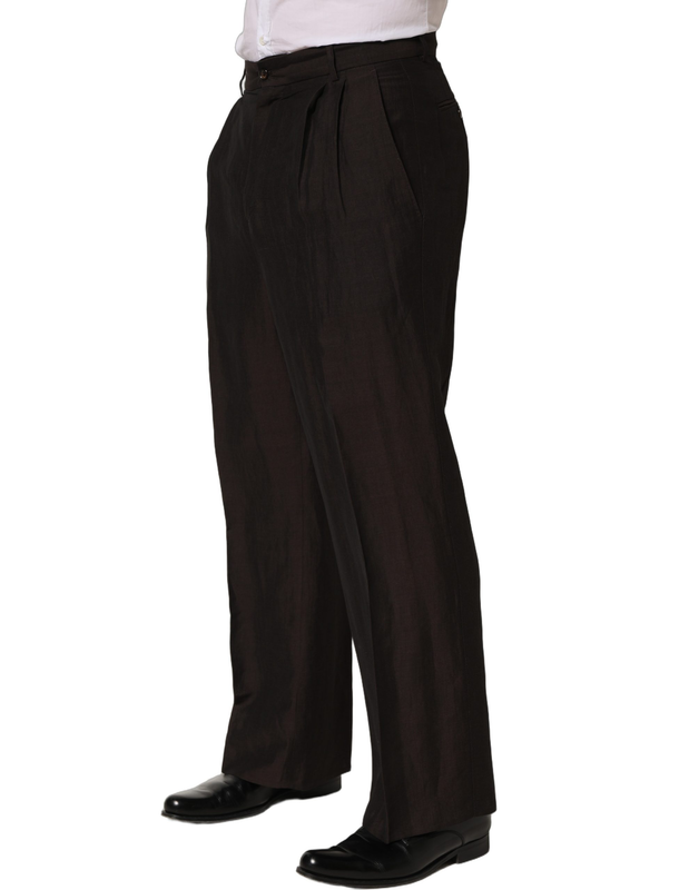 Brown linen straight men dress trouser pants-null