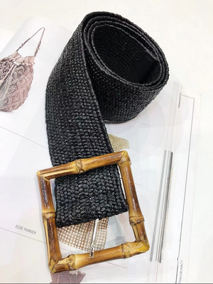 Bamboo buckle straw belt black