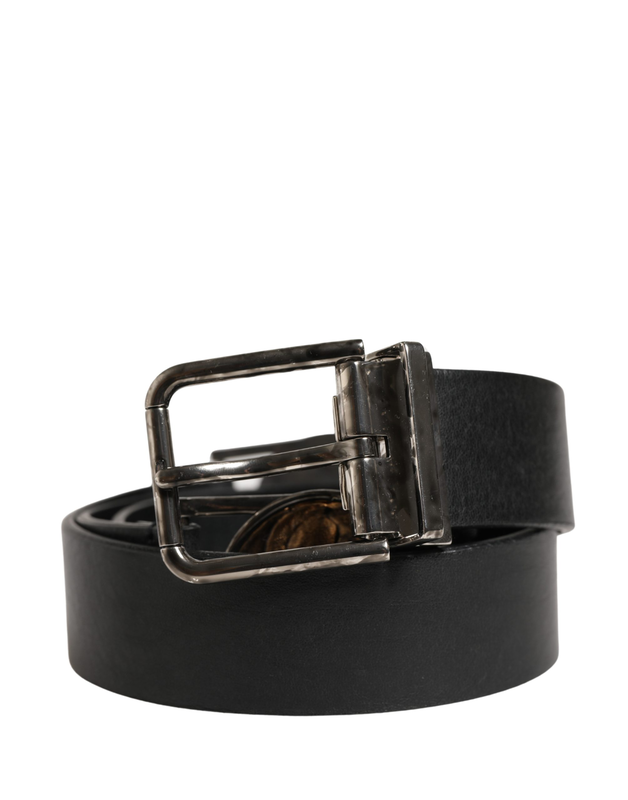 Men black classic leather metal buckle belt-null