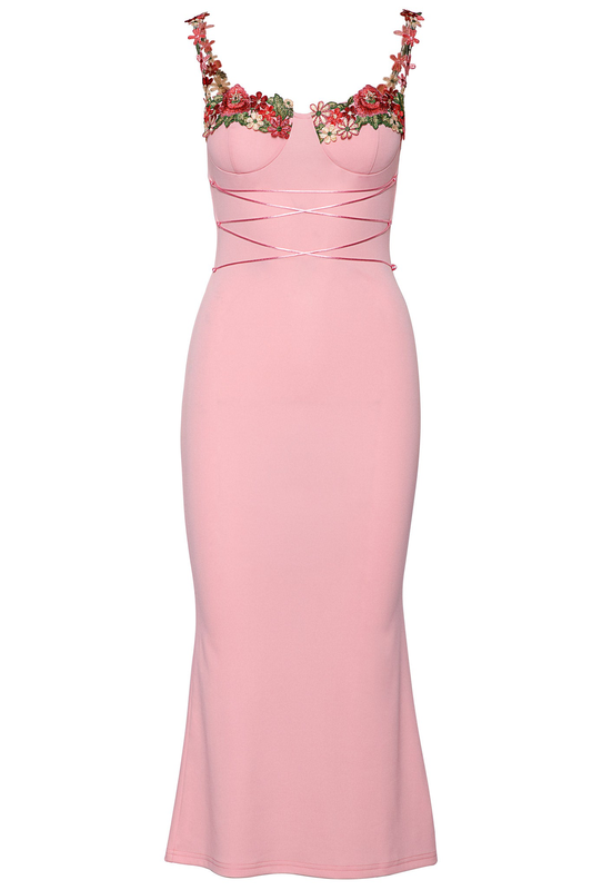 Midi dress with embroidered flowers-null