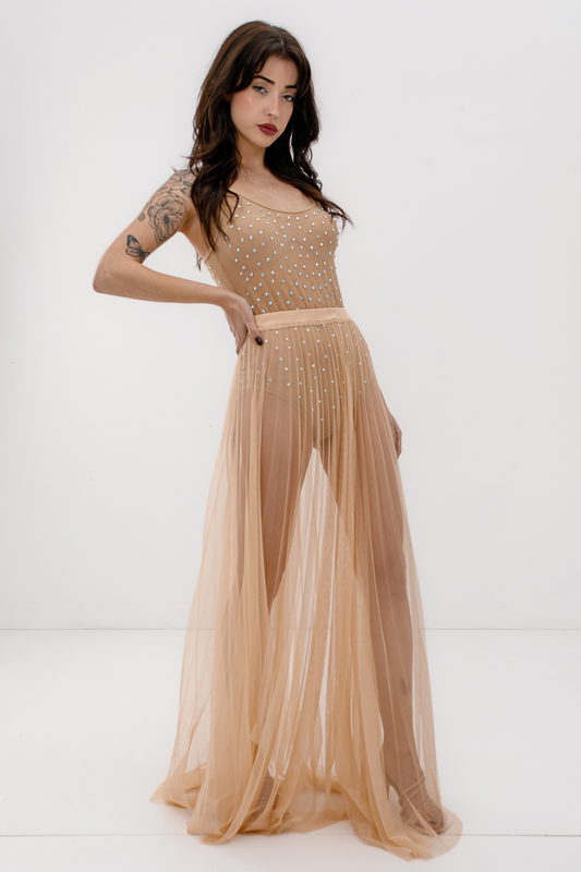 Tull skirt in pleated mesh nude-null