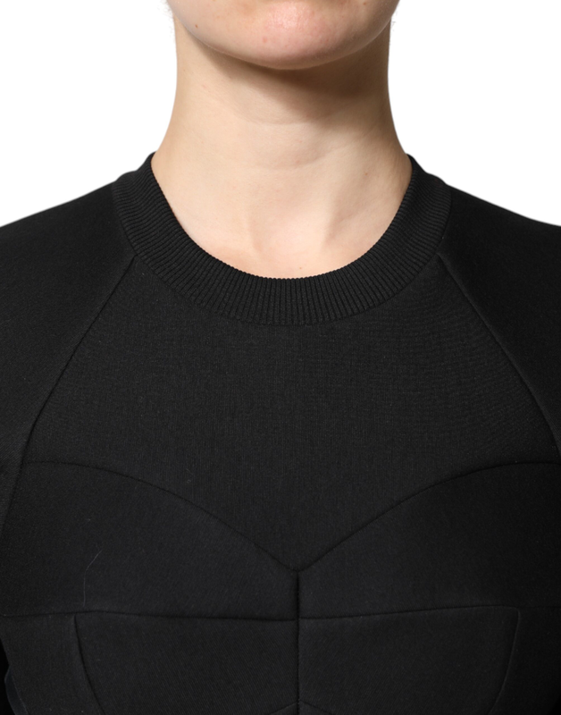 Black cotton long sleeves a-line mini dress-null