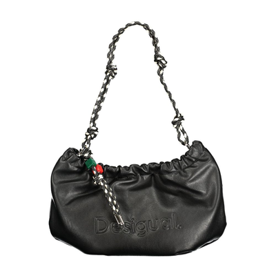 Black polyurethane women handbag, Black, medium