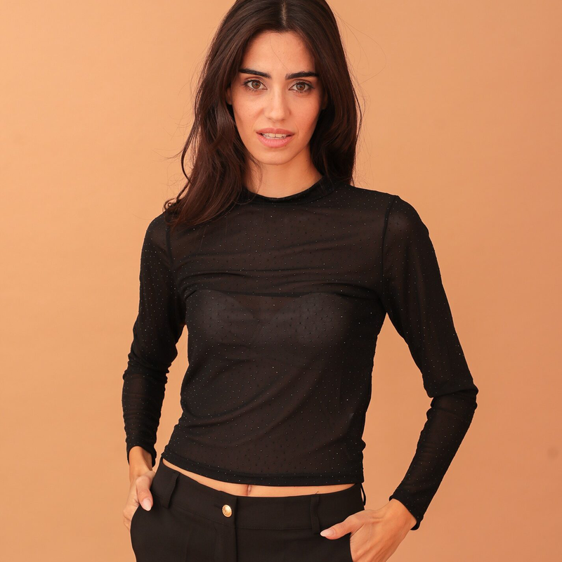 Alice embellished mesh top - black-null
