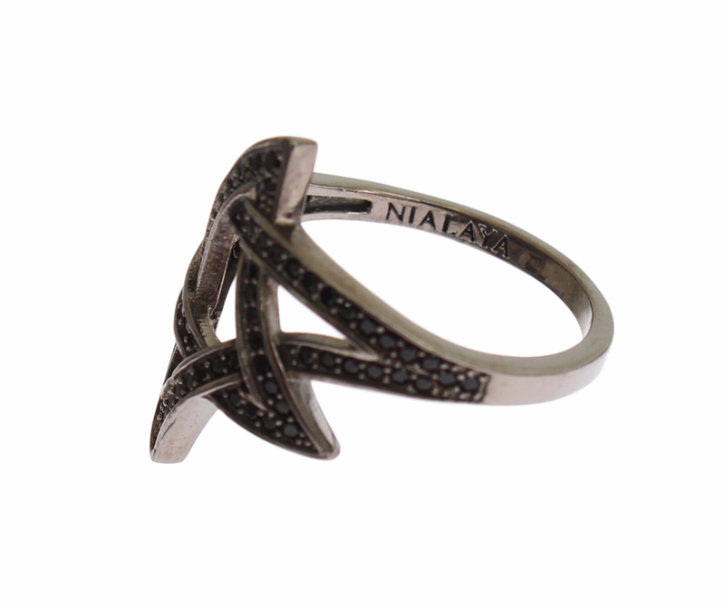 Black cz rhodium 925 silver womens ring-null