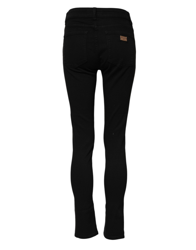 Black skinny cotton mid waisted denim jeans-null