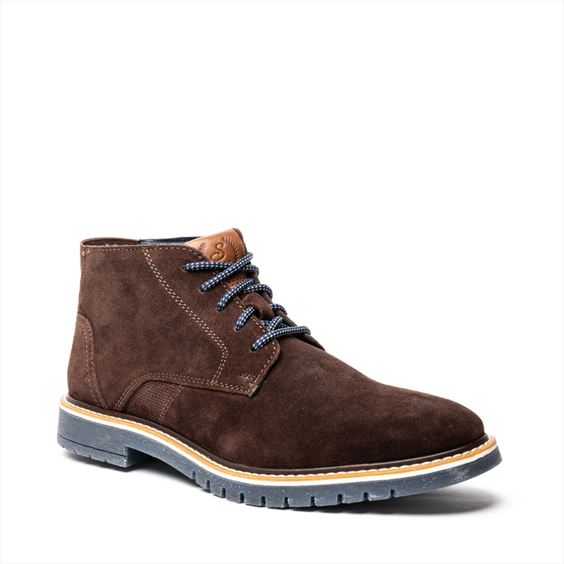 Boston ankle height desert boots with blue outsole image number null