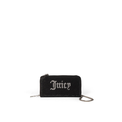 Mia sequin large zip wallet with metal chain, Black, medium