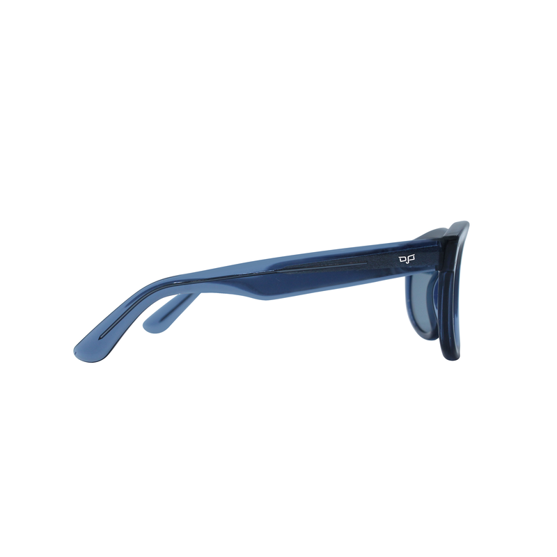 OJO sunglasses classic handmade crystal blue frame and temples with nylon blue reverse lenses rx-null