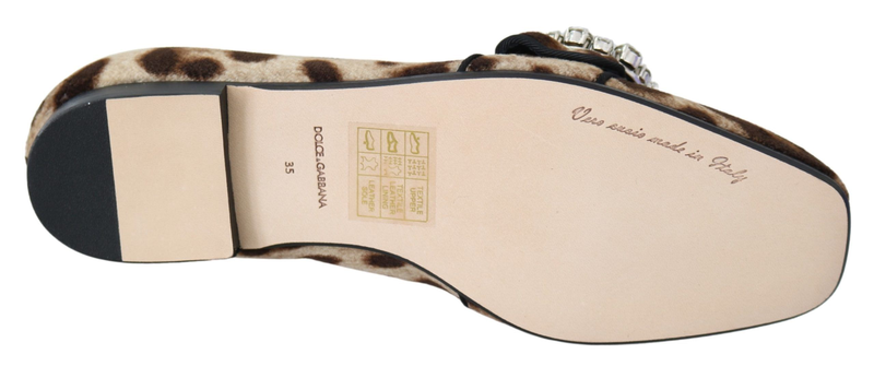 Brown leopard print crystals loafers flats shoes-null