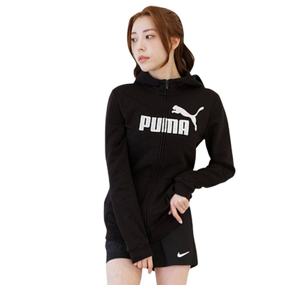 Ess+ logo girls full-zip hoodie, Black / Silver, medium