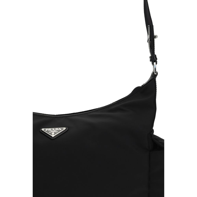 Black recycled polyamide shoulder bag-null