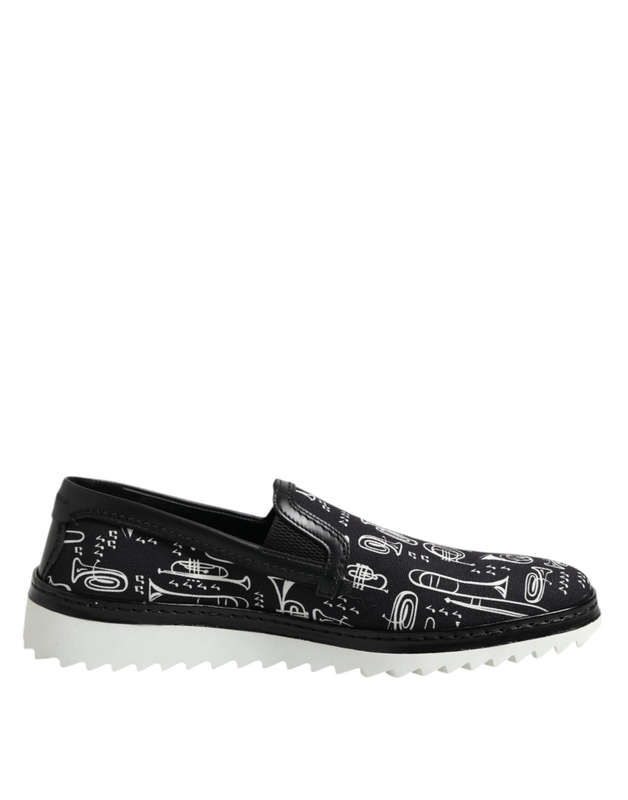 Black slip on printed men loafers shoes-null