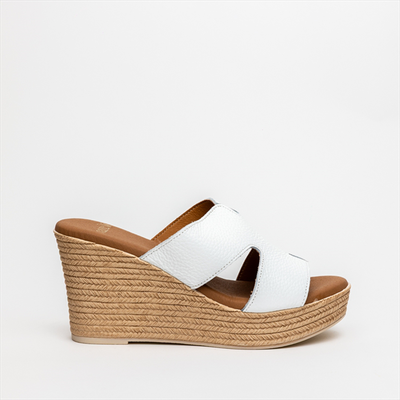 Nazeli premium cut-out espadrilles wedge high heel sandals, White, medium