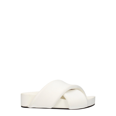White leather slippers, White, medium