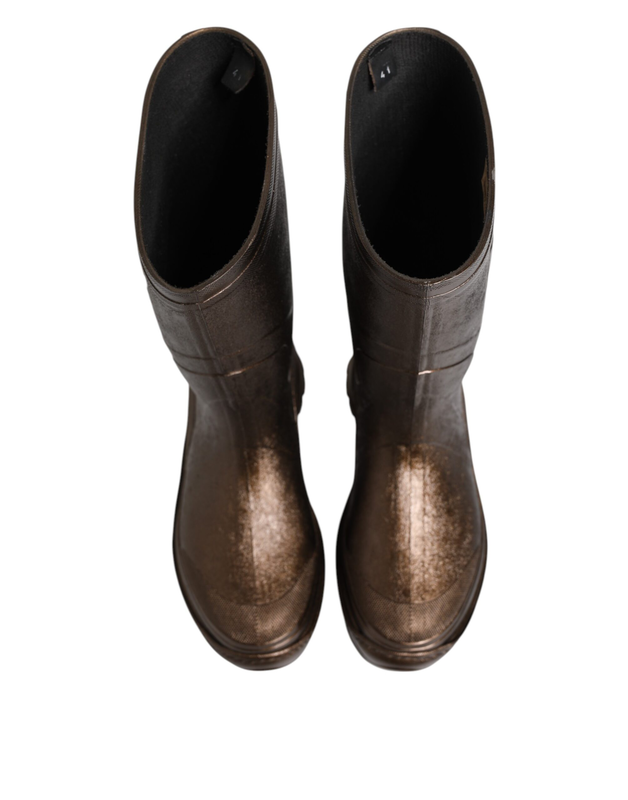 Metallic bronze pull on rain boots shoes-null
