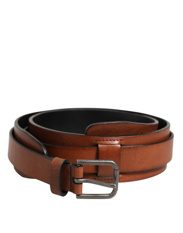 Brown classic gold metal logo buckle men  belt-null
