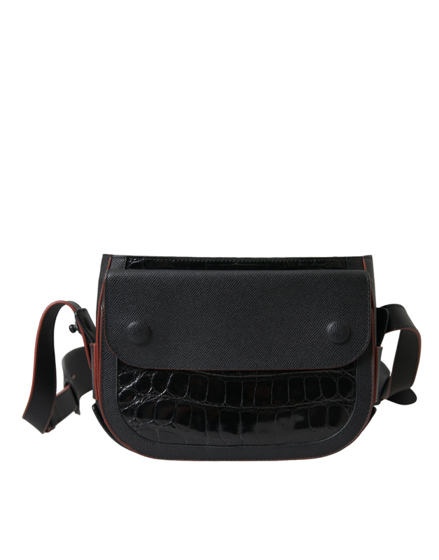 Black exotic leather shoulder crossbody camera bag-null