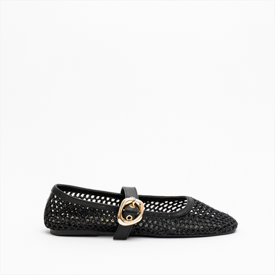 Miss belgini woven mary jane ballerina pumps, Black, medium