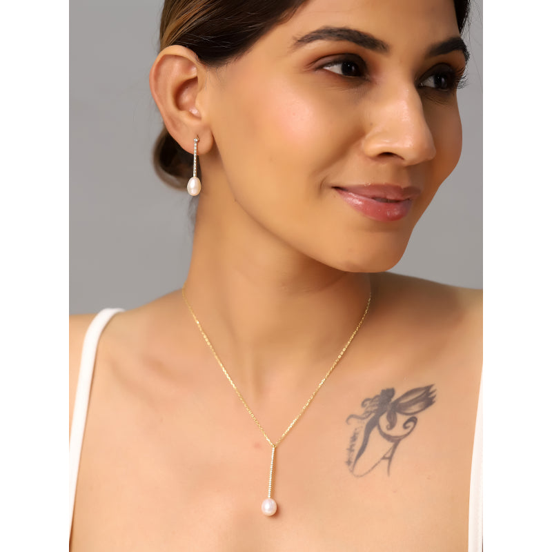 Pearl zircon bar earrings-null