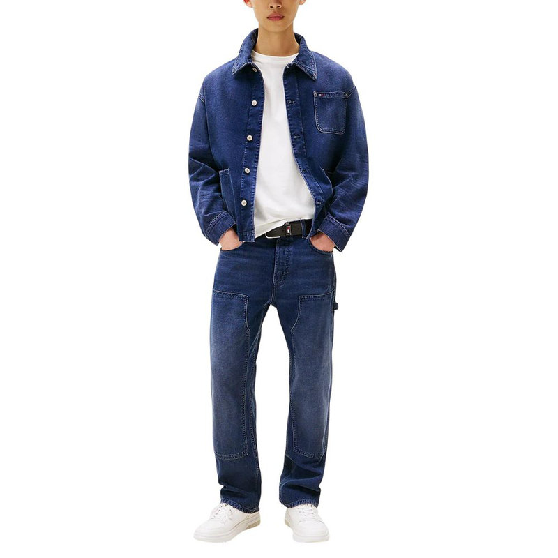 Blue recycled cotton relaxed fit jeans-null