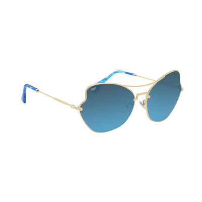 OJO everyday sunglasses golden frame and temples with blue lenses