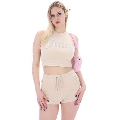 Juicy Couture velour halter top - diamante, Sand, medium