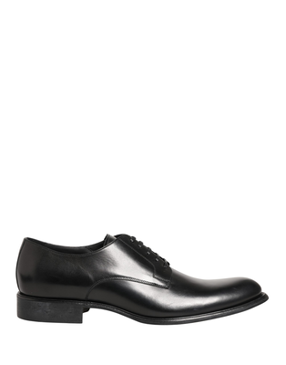 Black calfskin leather derby men dress shoes, Black, medium