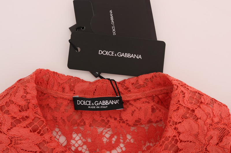 Orange crystal buttons floral lace blouse-null