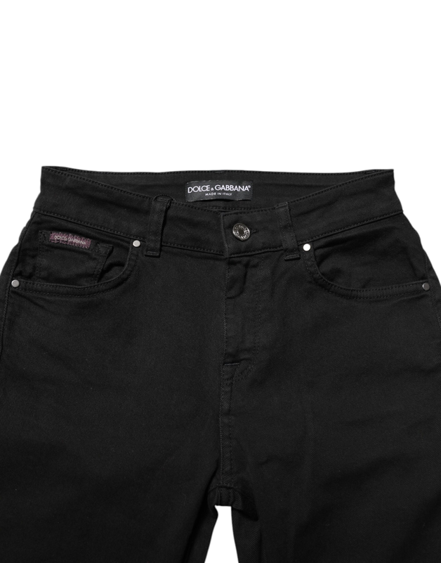 Black skinny cotton mid waisted denim jeans-null