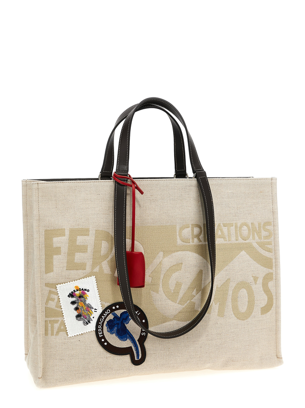 Beige fabric tote bag-null