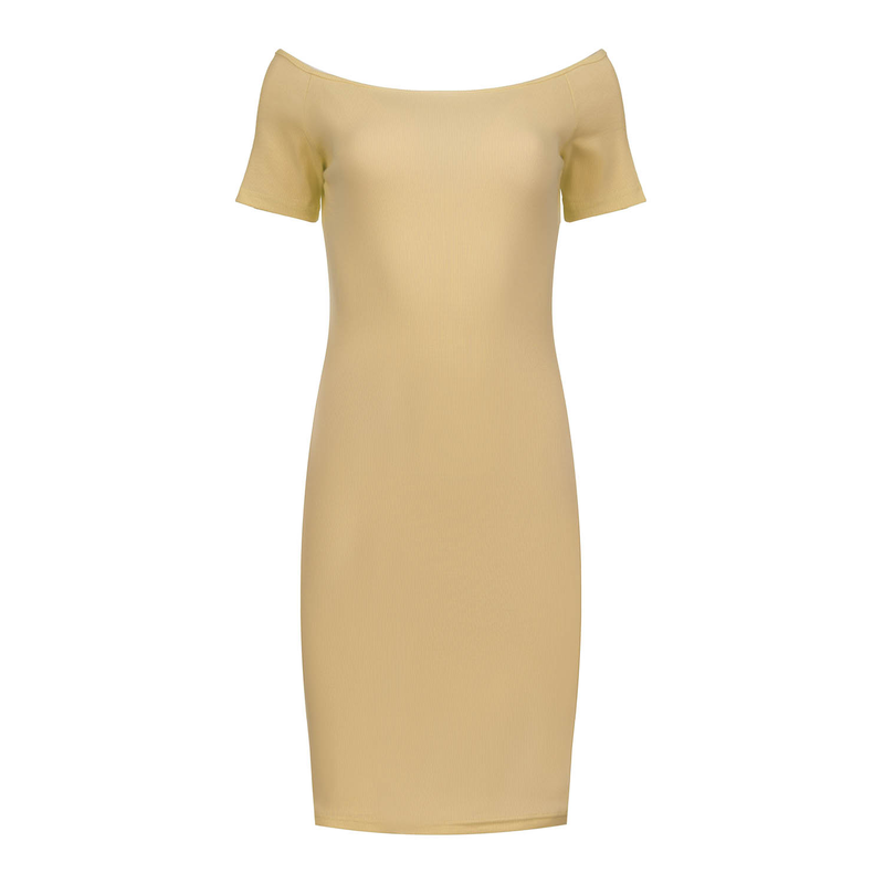 Off-shoulder ribbed dress - beige, one size-null