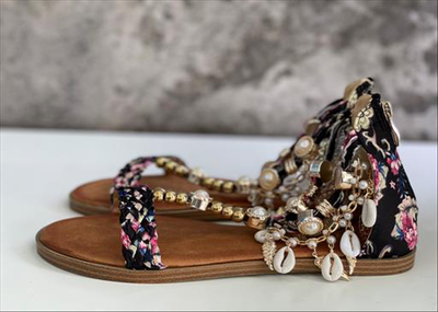 Flat floral print sandals