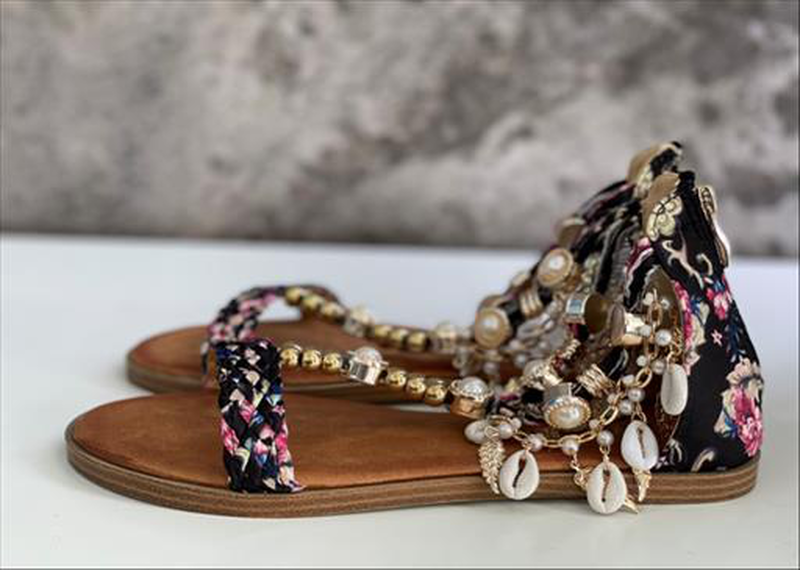 Flat floral print sandals image number null